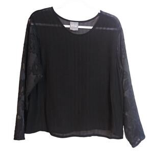Staley Gretzinger  Black Sheer Blouse with Lace Floral Sleeves Witchy Artsy Sz L